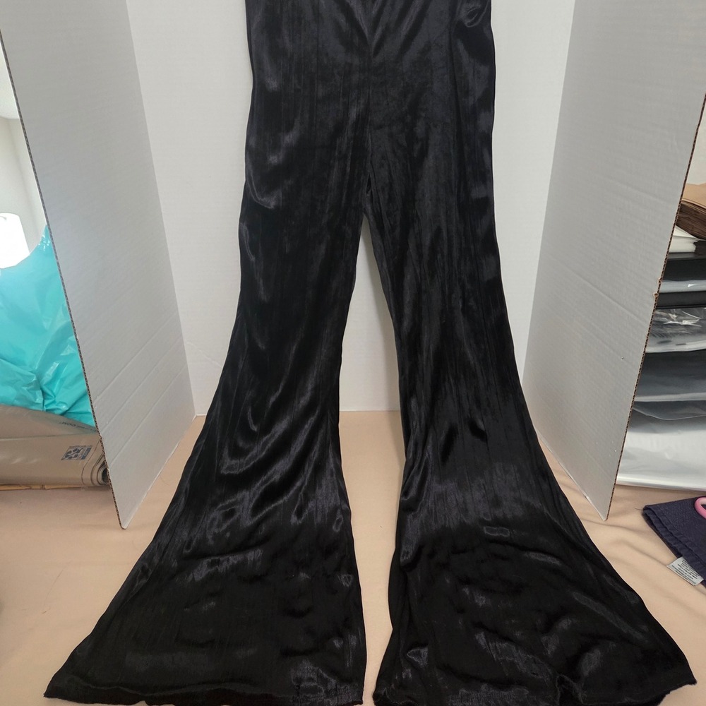 Band of Gypsies Black Crinkle Flare Wide Leg Pants W1080298 Festival boho sz M